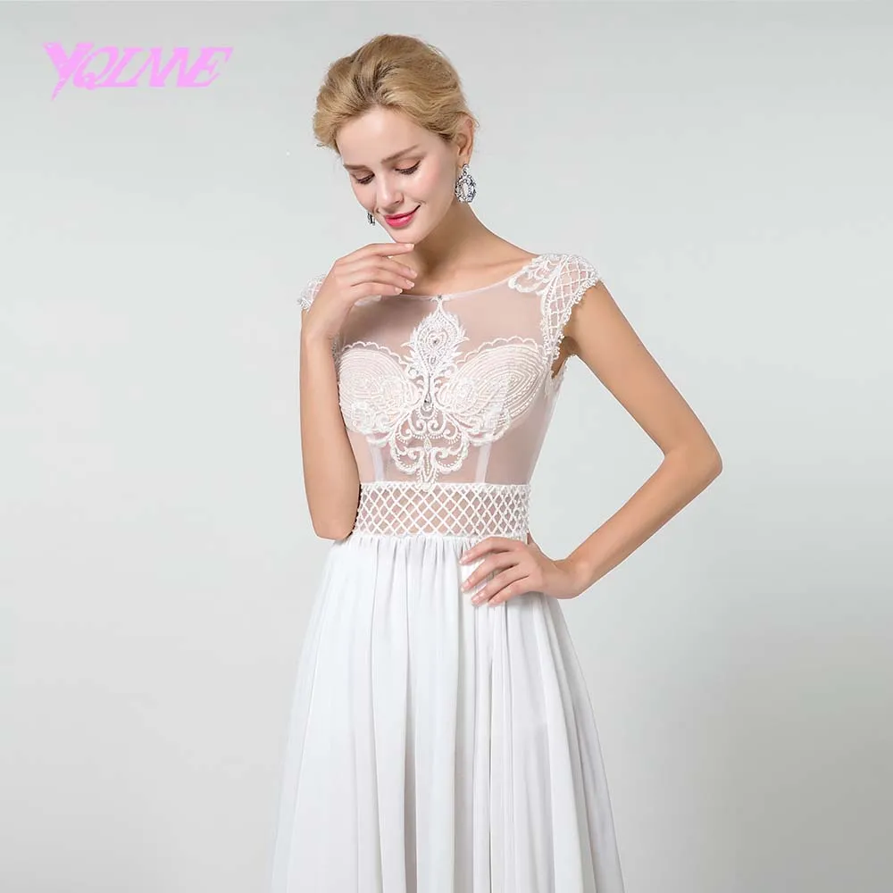 YQLNNE Robe De Mariee пляжное свадебное платье с вышивкой Иллюзия жемчужные бусины свадебное платье из шифона
