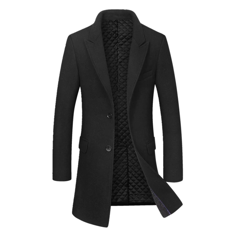 Black Letskeep Зима длинное шерстяное пальто Для мужчин отложной воротник смеси Peacoat Для мужчин s толстые Бизнес шерстяные классические пальто Большие размеры, MA535 - Цвет: Black