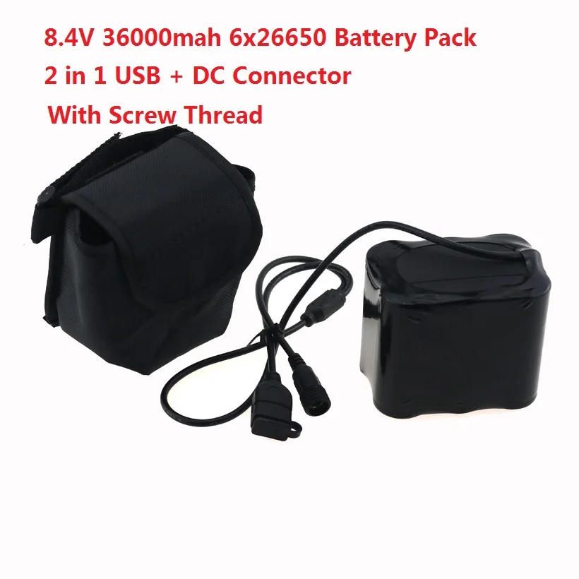 36000 мАч 26650 USB + DC 5 мм велосипедный фонарь аккумулятор 8 4 в 6x26650 мощность для CREE XM L X2