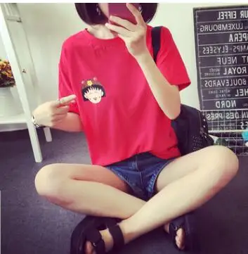 2019 Женская летняя футболка одежда рубашка с круглым вырезом Chibi Maruko Chan печатных