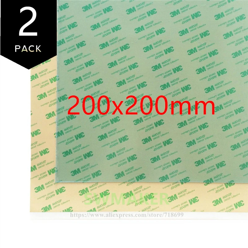 

PEI Sheet, 200x200mm 3D Printing Build Surface with 3M 468MP Adhesive Tape lot of 2 pack