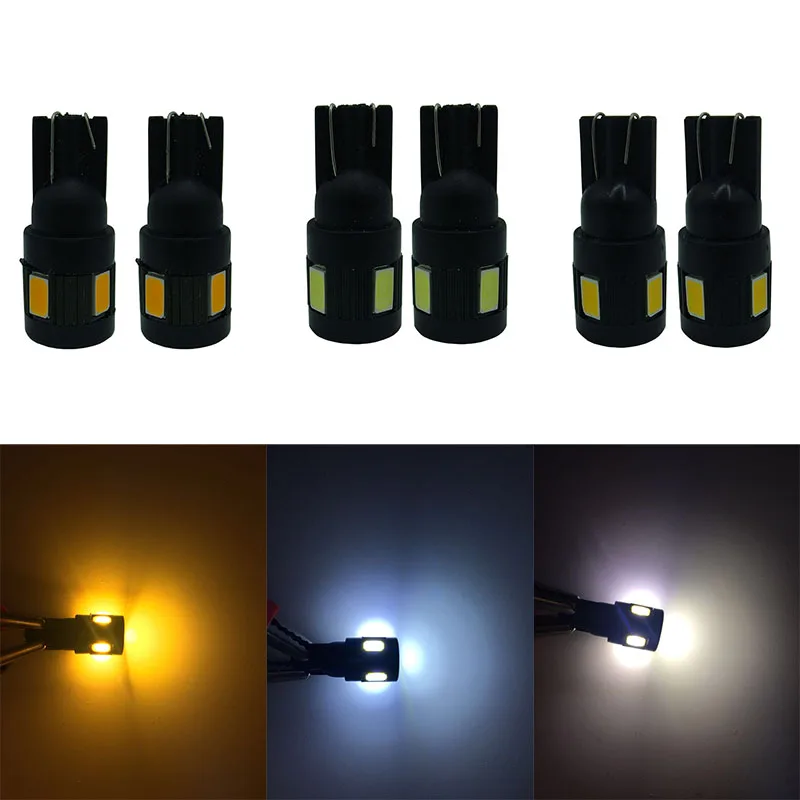 

2Pcs 12V LED Clearance Signal Lights T10 W5W 5630 6SMD Automobiles Reversing Brake Light Lamp Black Shell