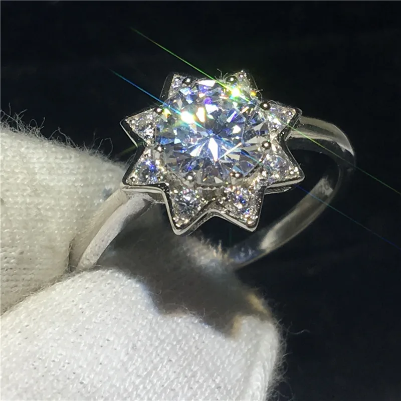 В форме цветка 100% Soild 925 Серебряное кольцо 2ct Сона 5A камень циркон обручальное для