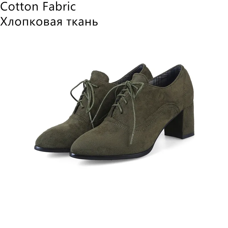 ArmyGreen Cotton Fab Новые Замшевые женские ботильоны высокого качества на квадратном каблуке модные элегантные женские ботильоны осень-зима, большие размеры 31-48 - Цвет: ArmyGreen Cotton Fab