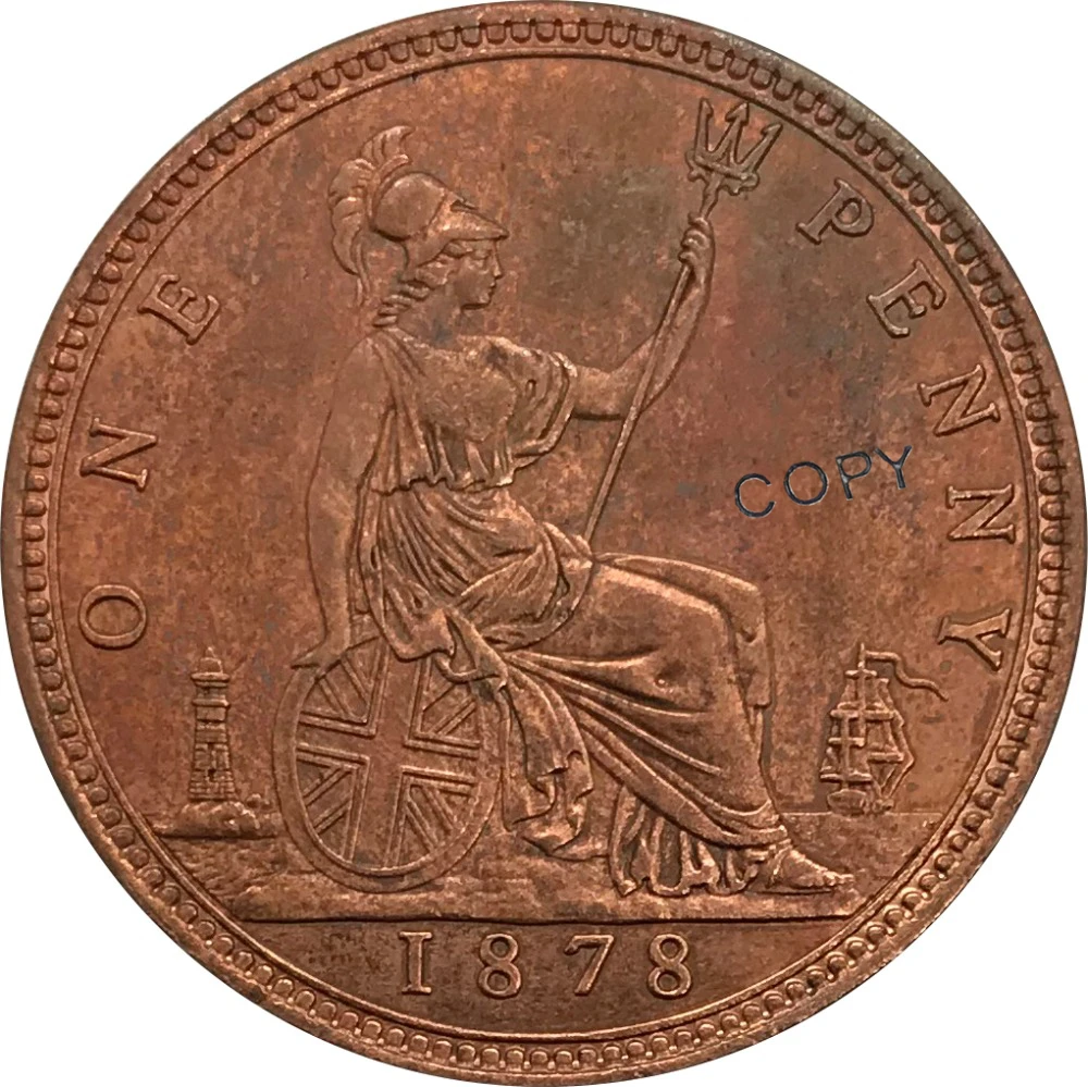 1878 Великобритания 1 пенни Виктория 2 й портрет красная медь коллекционные вещи