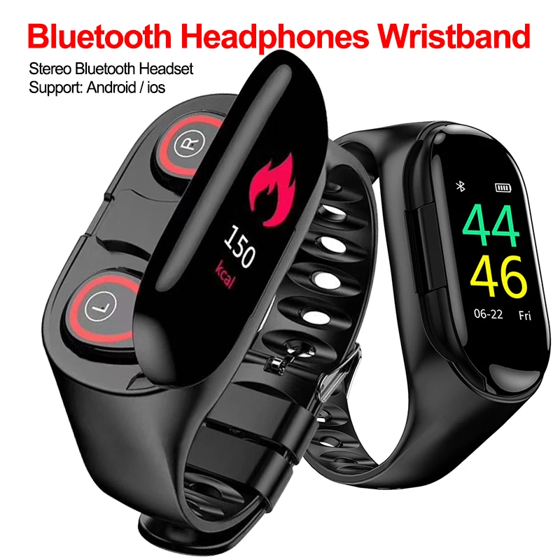 Новейшие Смарт-часы с Bluetooth наушником Монитор артериального давления смарт-браслет длительное время ожидания спортивные часы для мужчин