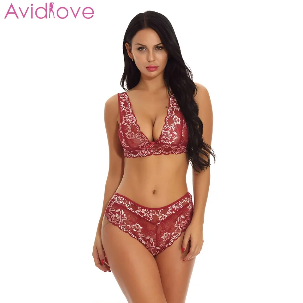 Женское кружевное нижнее белье Avidlove черное сексуальное с цветочным принтом