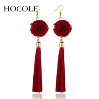 hocole bohemian long tassel earrings 2018 new red black fabric flower statement fringed drop dangle earrings for women jewelry