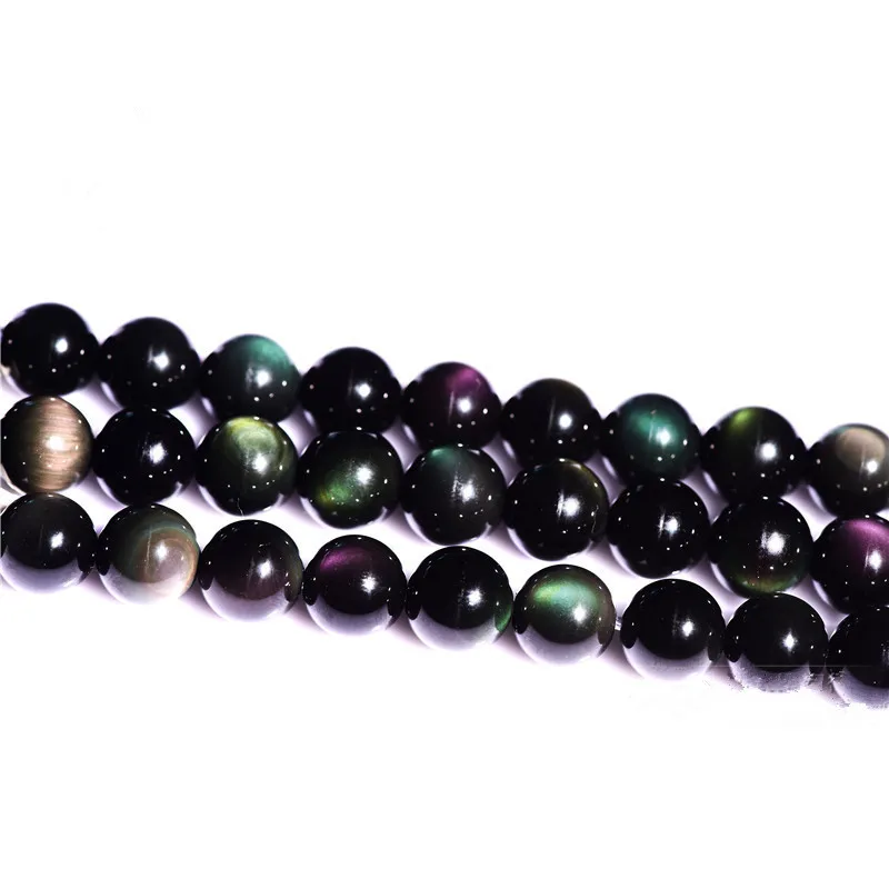 

RONGQING 7A Level Rainbow Eyes Obsidian Scattered Beads Round Beads for Jewelry Making