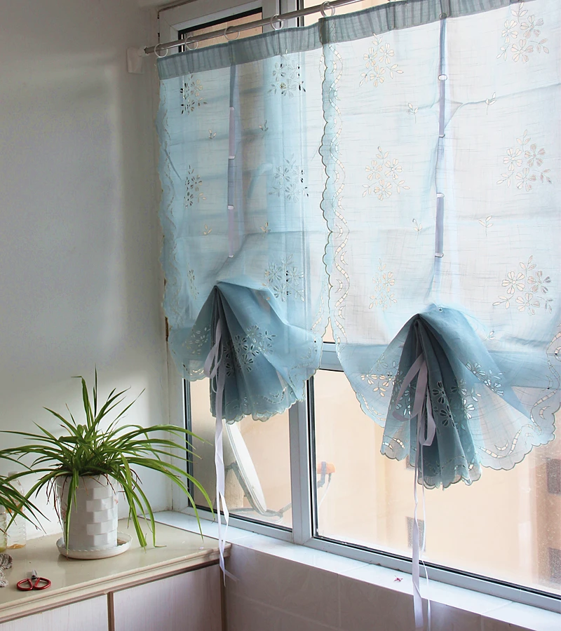 Занавеска на окно ZHH 1 шт. занавеска из органзы с вышитыми цветами регулируемой