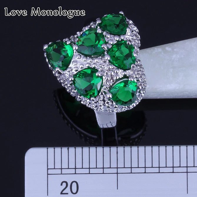 Love Monologue Top Quality Heart Green imitation Emerald Silver Color Wedding Rings Size 5.5 Fast Shipping &amp Jewelry Bag H0025 |