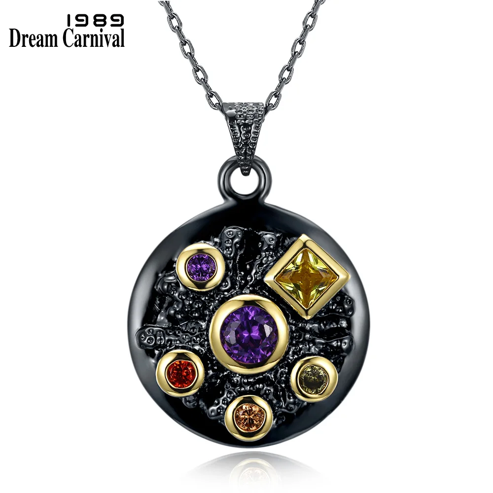

DreamCarnival 1989 Gothic Round Pendant Necklace Women Party Jewelry Colorful Bling Infinity Zirconia Stone Long Chain WP6505