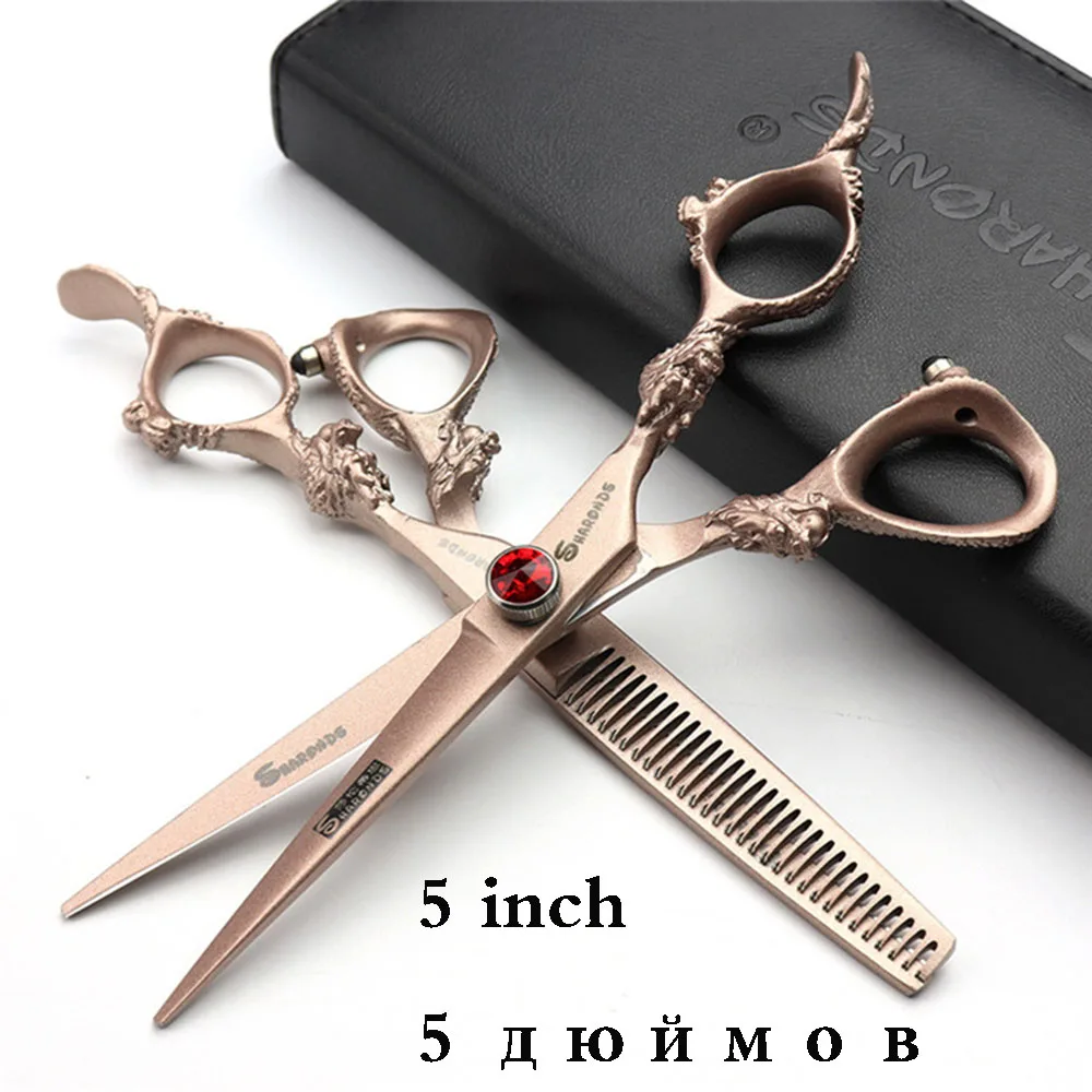 5.5inchRose gold set Japan440c Профессиональный Парикмахерские ножницы Дракон ручка Ножницы 5,5/6/7 дюймов Парикмахерская магазинные ножницы инструмент - Цвет: 5.5inchRose gold set