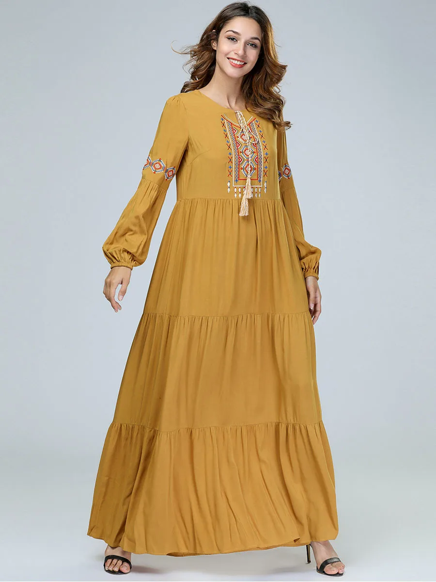 Женское богемное мексиканское платье Abaya Элегантное повседневное макси с