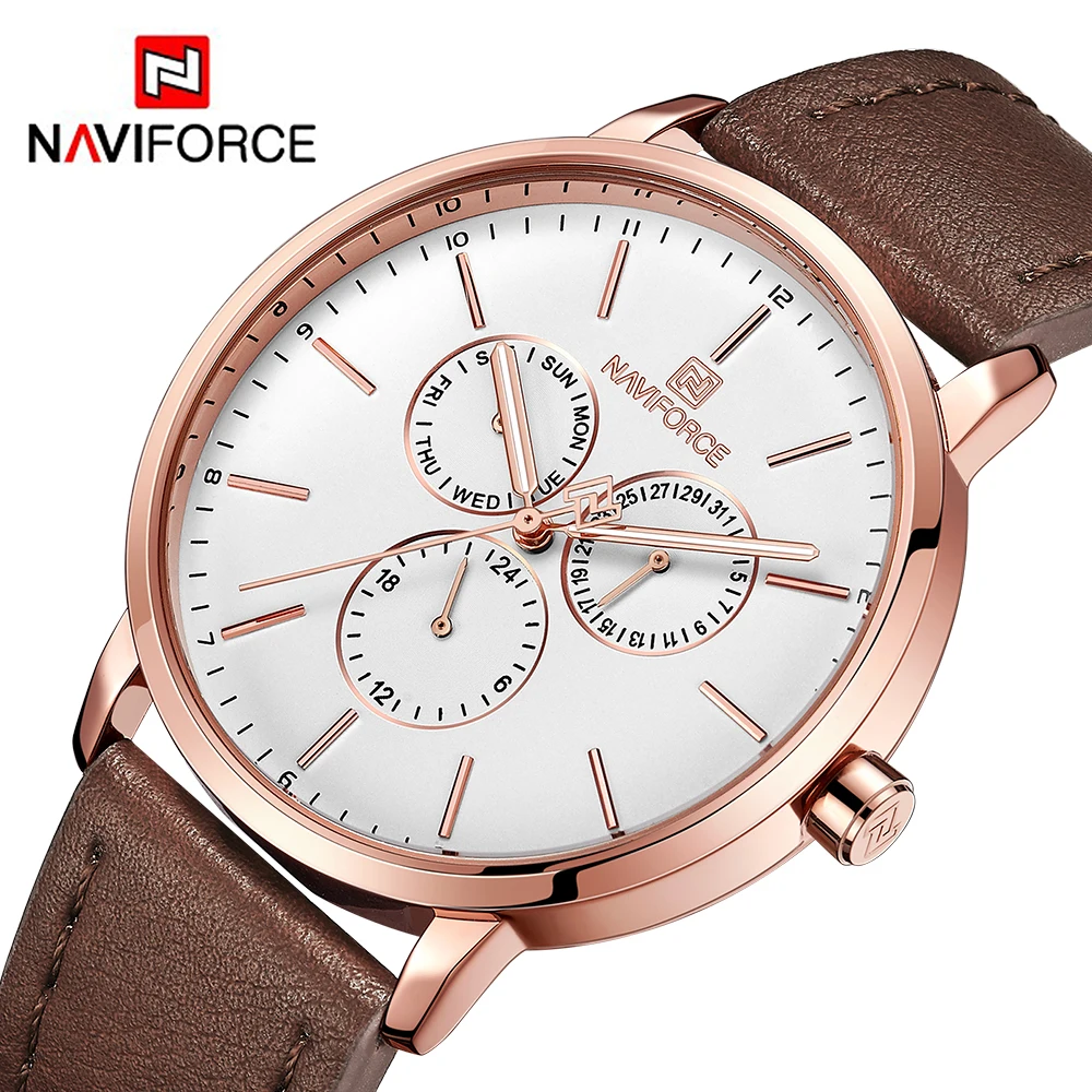NAVIFORCE Роскошные мужские часы с датой недели многофункциональные Кварцевые
