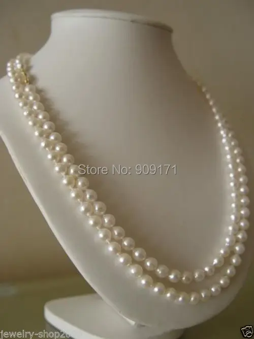 

BNUI876 GHFU65I Free Shipping>>Jewelry 8-9mm Beads White Akoya Cultured Pearl Necklace 32"