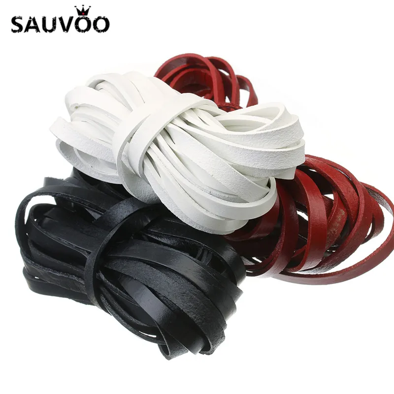 Плоский шнур из натуральной кожи 5 м/упаковка ширина 8 мм красный и черный провод