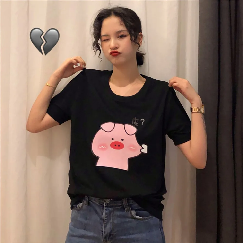 Женская футболка в Корейском стиле с забавным принтом свинки животных летняя