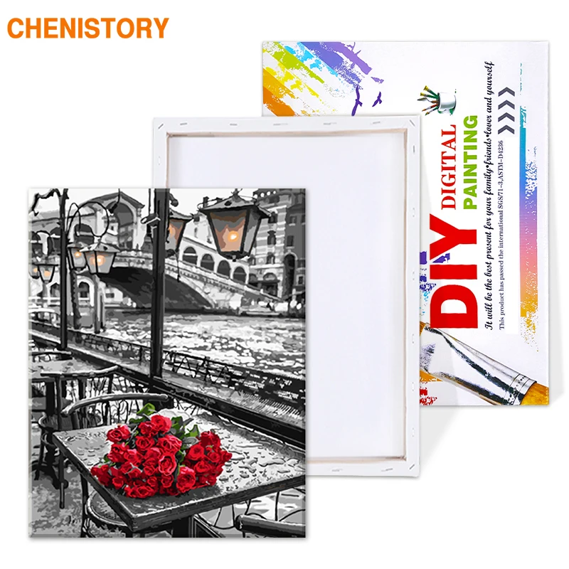 CHENISTORY 40x50 см роза DIY Набор для рисования по номерам Акриловая картина ручная роспись маслом на холсте для стены художественная картина