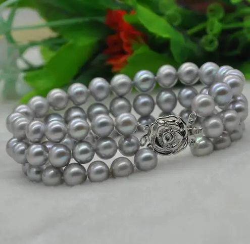 Продажа ювелирных изделий &gt&gt&gt Изящные 3 ряда серый пресноводный жемчуг цвет