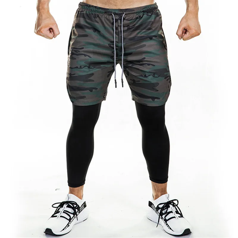 camouflage Быстросохнущие Ложные 2 шт Мужские джоггеры повседневные мужские тренировочные брюки джоггеры брюки спортивная одежда штаны для бодибилдинга - Цвет: camouflage