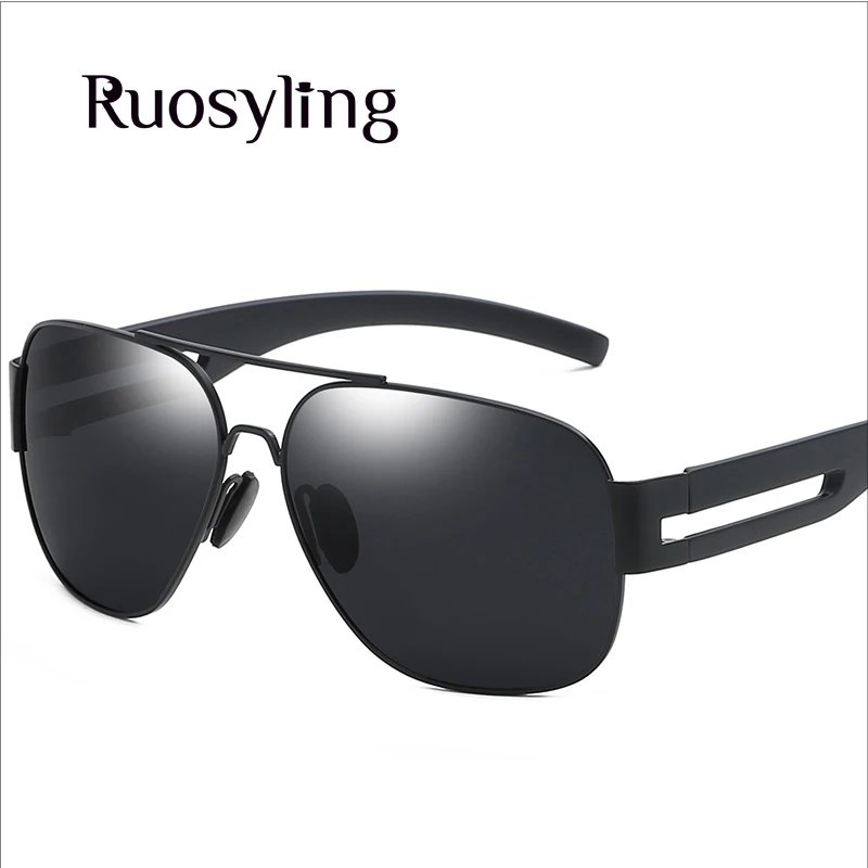 Ruosyling UV400 пилотные солнцезащитные очки для мужчин, Поляризованные матовые черные темные солнцезащитные очки RetroTR90, ультралегкие гибкие водительские очки - Цвет линз: Black Grey