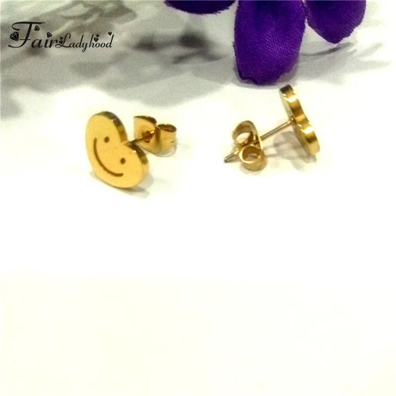 FairLadyHood Stud Earrings For Women Girls Stainless Steel Heart Shape Smile Face Women's Jewelry Gift | Украшения и