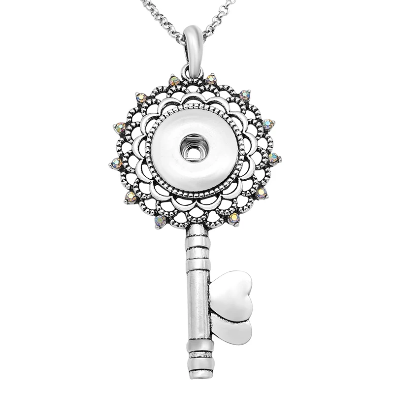 

Модное Элегантное красивое ожерелье с подвеской в виде ключа с полым узором цепочка 60 см подходит для 18 мм кнопок ювелирные изделия оптовая ...