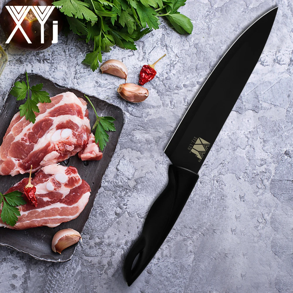 Многофункциональный кухонный нож XYj поварские ножи с черным лезвием кухонные 3Cr13