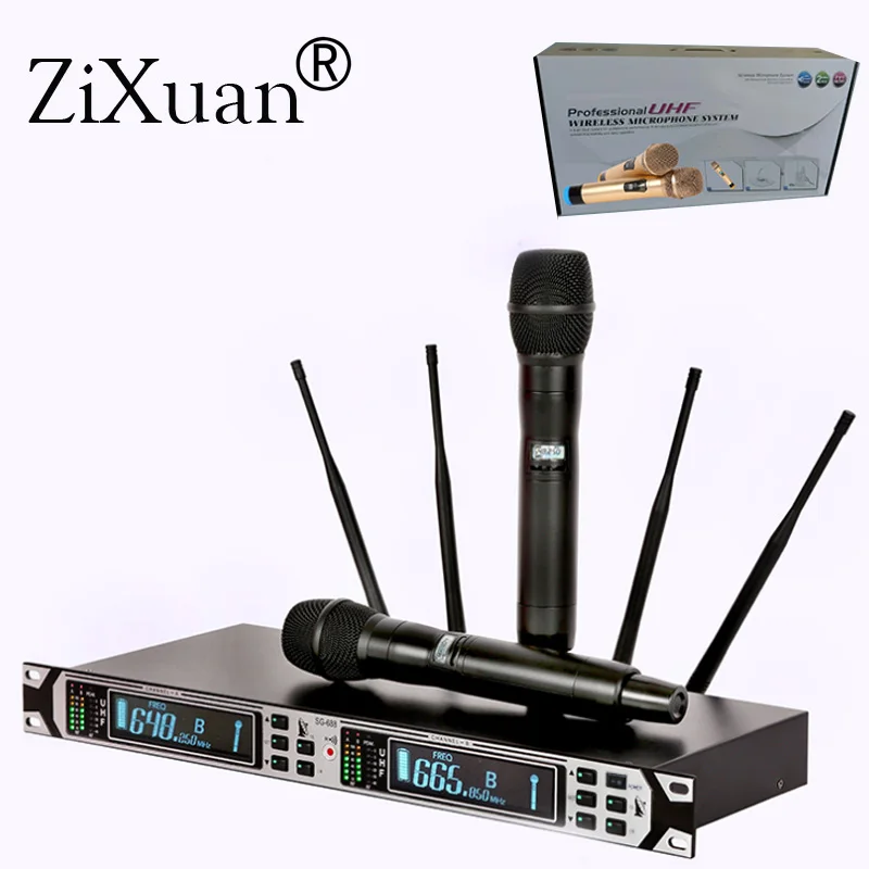 저렴한 무선 마이크, 2 단계 야외 성능 UHF 조정 주파수 전문 KTV 마이크 4 안테나 500M