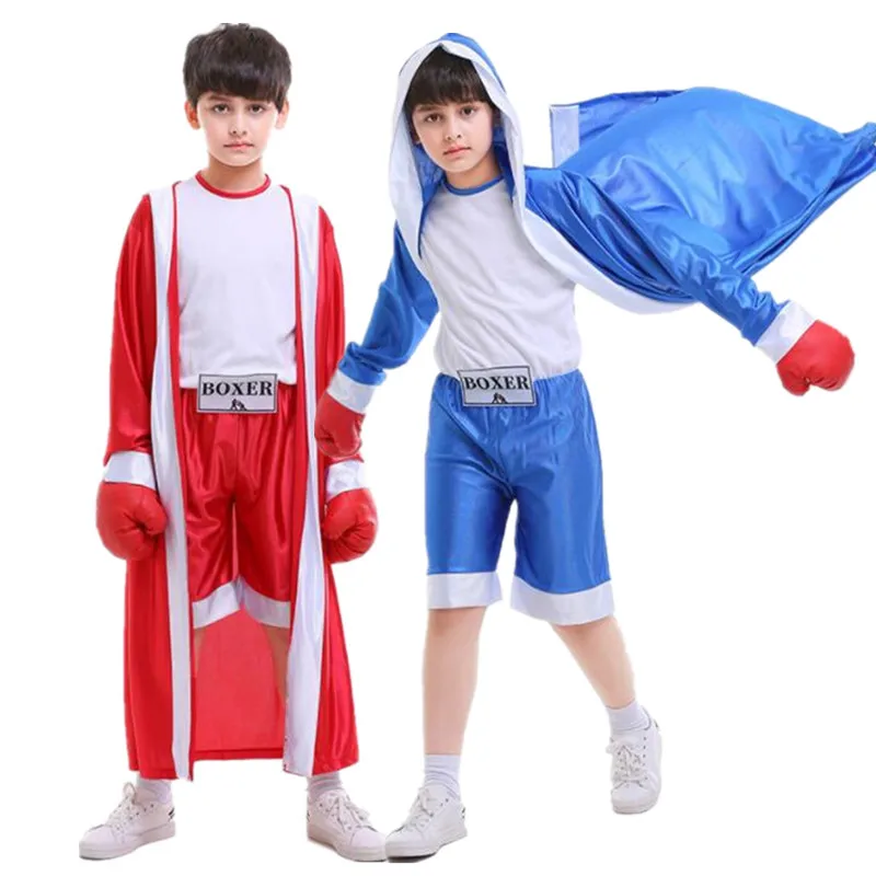 Children Boys Girls Red Blue Boxer Cosplay Kids Boxing Match Performance Costumes Party Decoration Costume Halloween|Костюмы для
