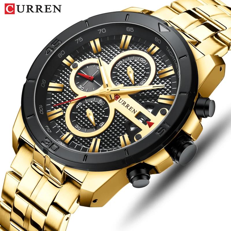 

CURREN Men Watches Top Brand Luxury Military Sport Analog Quartz Watch Mens Fashion Gold Black Chronograph Waterproof Wristwatch