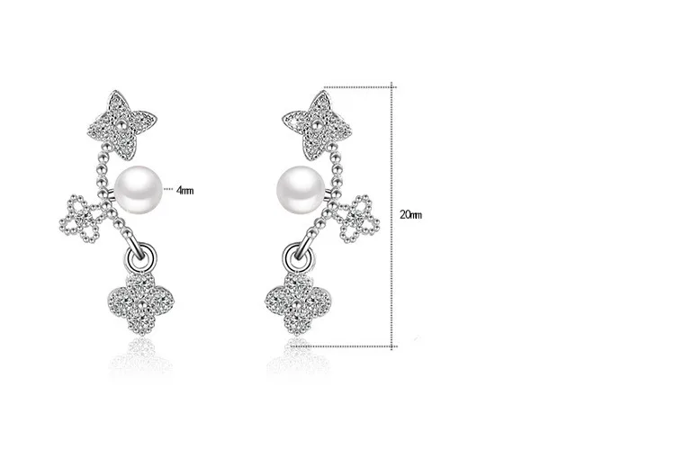 

Hot Sell Wholesale2017 New Fashion Pearl Design Shiny Crystal 925 Sterling Silver Stud Earrings for Women Jewelry Christmas Gift