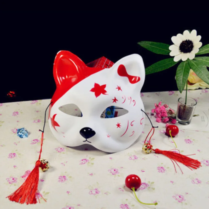 Маска из лисы на половину лица японское аниме ручная роспись Kitsune Хэллоуин