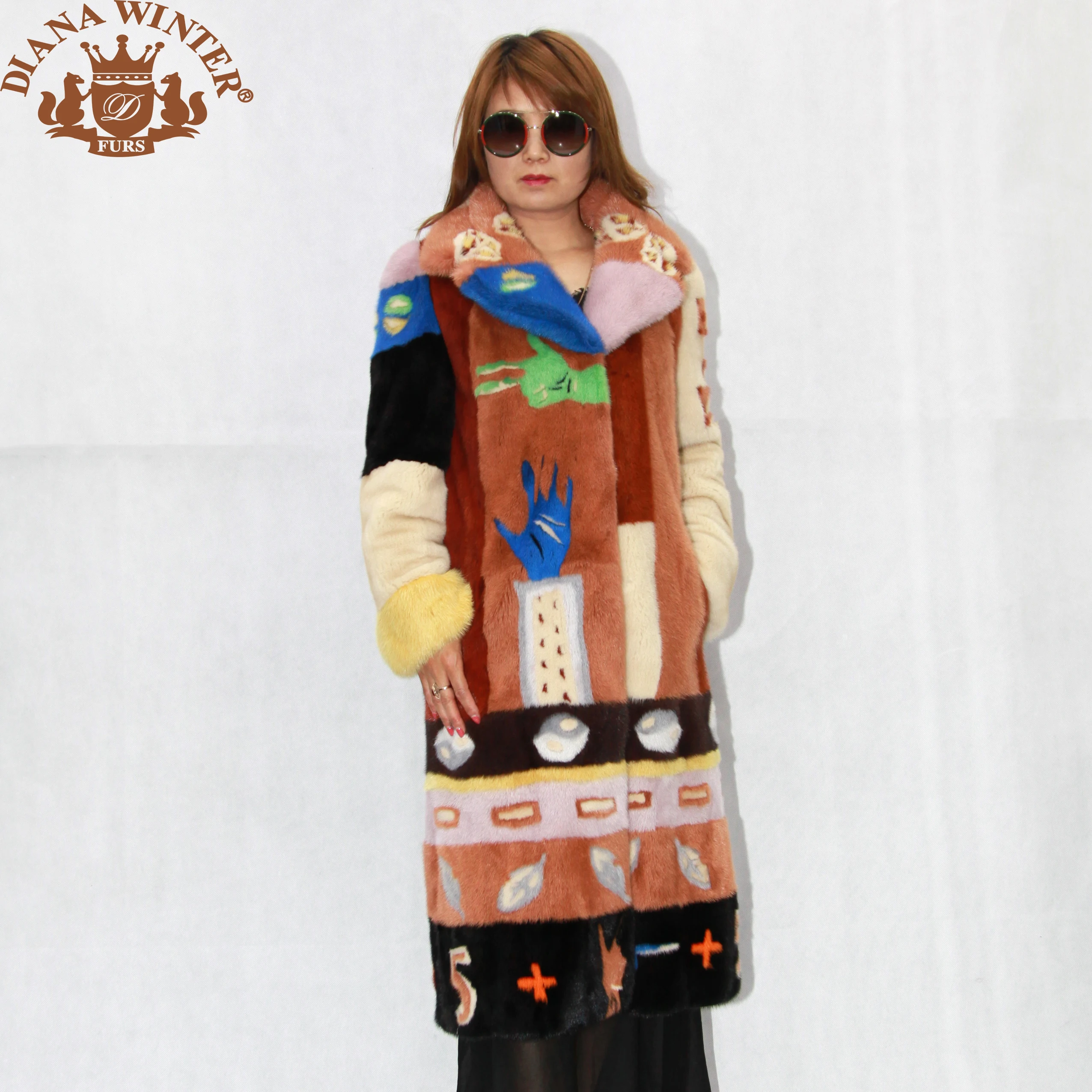 Женское замшевое пальто с цветами Повседневная Длинная Куртка из натуральной