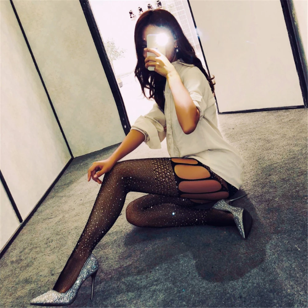 

transparent Small mesh Hollow out Sticky drill Charming legs Hips open crotch pantyhose tights fishnet stockings sexy lingerie