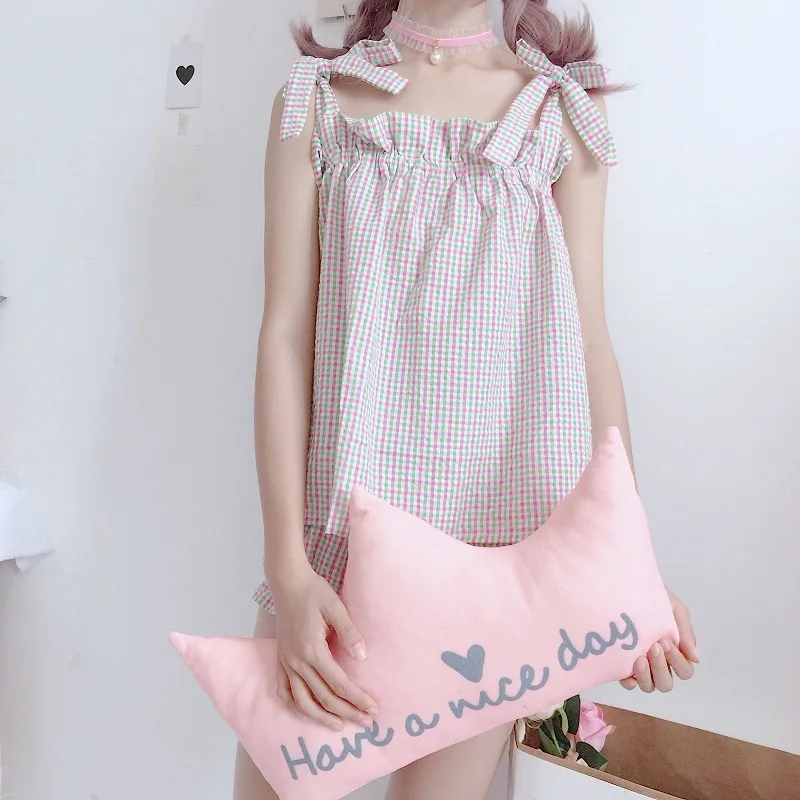 Летний кавайный женский костюм из двух предметов Harajuku милый топ с ремнем+ шорты домашний женский пижамный комплект