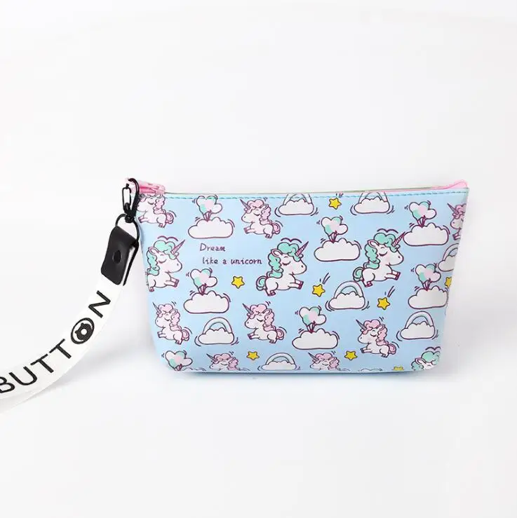 Многофункциональная Сумка-карандаш Kawaii из искусственной кожи с единорогом большого размера для девочек и женщин, сумки для хранения косметики, детский чехол-карандаш, канцелярские принадлежности - Цвет: Blue