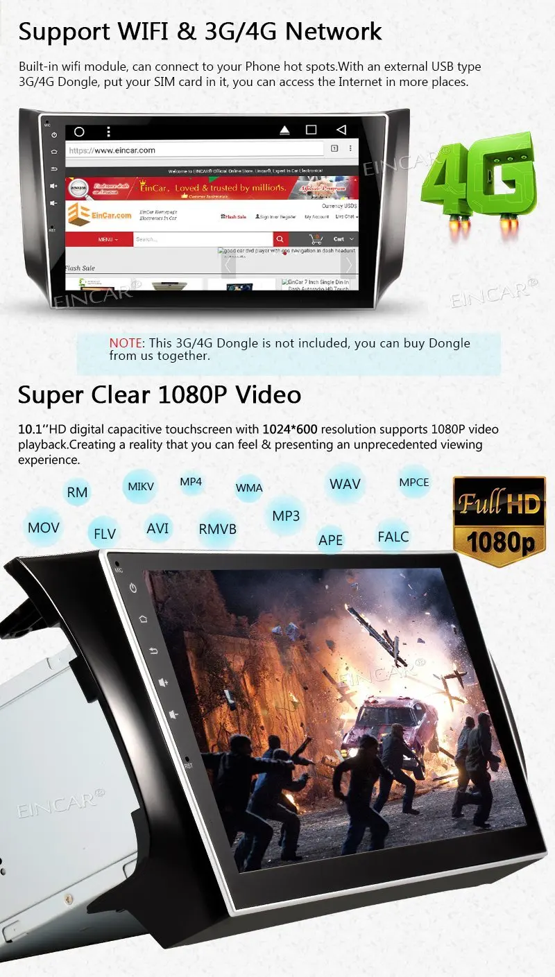 Android7.1 10 1 дюймов HD емкостный сенсорный экран автомобиля аудио стерео головное