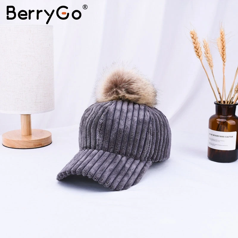 Темно-серый BerryGo вельвет волосы мяч Регулируемые Женщины hat модный стиль на осень-зиму бейсболки женские повседневные hat casquette - Цвет: Темно-серый
