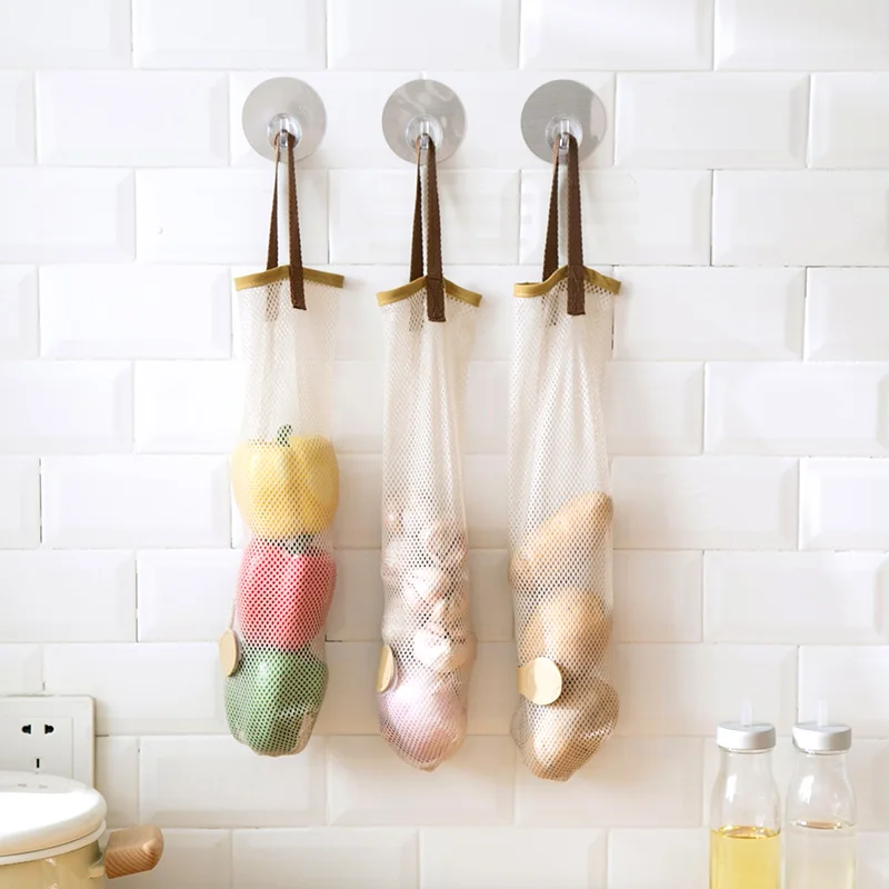 

Breathable Mesh Sundries Garbage Bags Fruit Vegetable Shopping Bag Storage Container 4Pcs Kitchen Wall Hanging Type Storage Bags