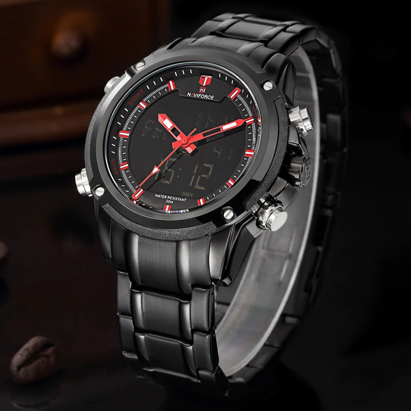 Часы наручные NAVIFORCE Мужские кварцевые Брендовые спортивные полностью стальные