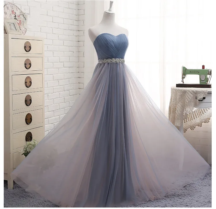 Женское платье подружки невесты элегантное серое или синее до пола с двойными