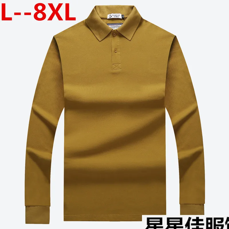 3 Большие размеры 8XL 6XL, Мужская рубашка поло с длинным рукавом, хлопок, Повседневная модная мужская рубашка поло, большой размер 5xl 4XL, тонкая черная футболка, топы - Цвет: 3