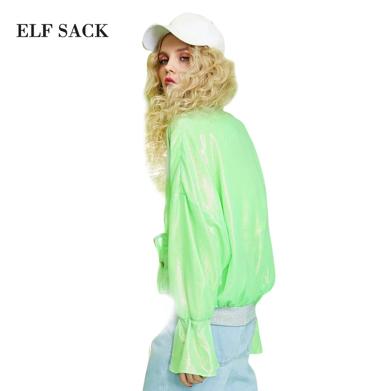 ELFSACK весна 2017 женские новые модные однотонные короткие куртки свободные пальто с