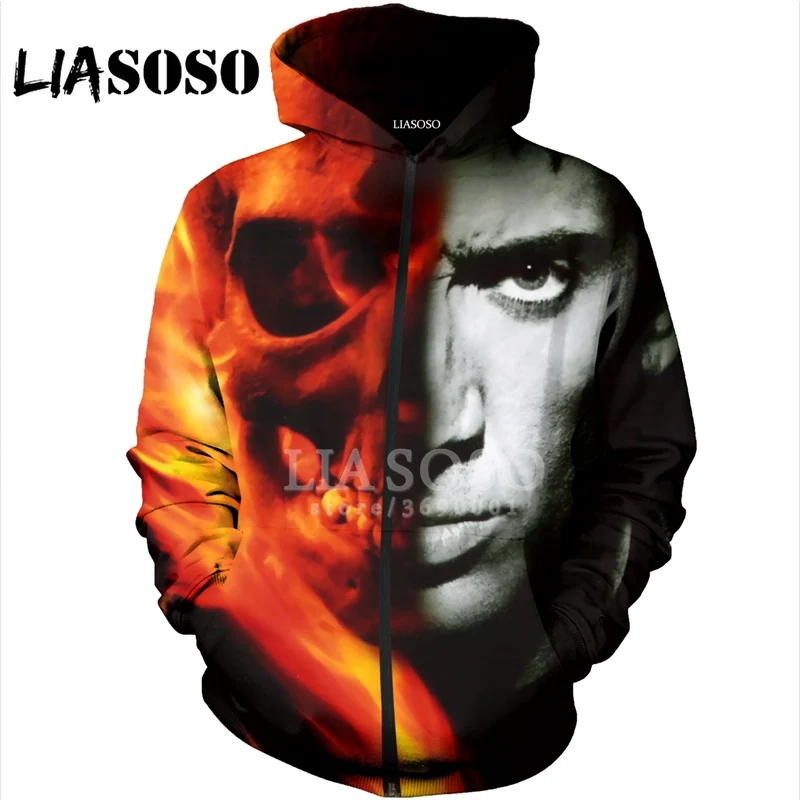 LIASOSO, 3D принт, для женщин и мужчин, пуловер с капюшоном, Николя, клетка, лицо, толстовки, кофты на молнии, куртка, хип-хоп, повседневные топы, X1392