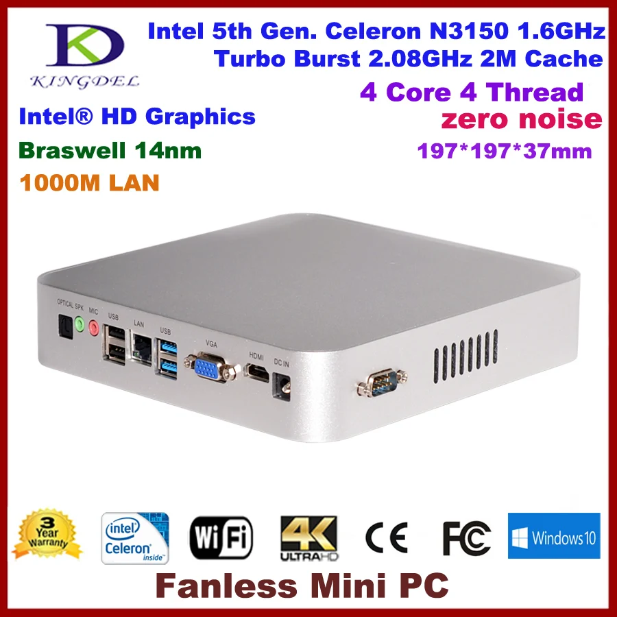 

DHL Free 14 нм мини-ПК Intel 5 поколения. Celeron N3150, четырехъядерный, бизнес-компьютер, домашний ПК, HDMI,VGA, оптический, COM RS232,Windows 10 PC
