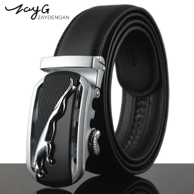 

ZAYG belt men leather mens belts luxury men black brown genuine leather belt men brand metal automatic Leopard buckle leather