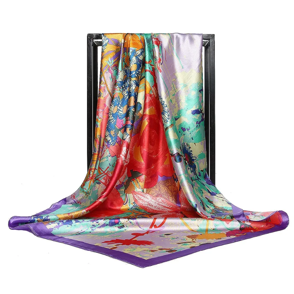 2018 Spring Summer Fashion Square Scarf Women Simple Flower Hijab Foulard Luxury Brand Head Scarves 90*90cm Shawl Wraps | Аксессуары для