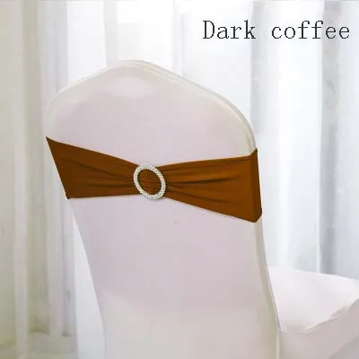 Dark coffee 100 шт растягивающийся спандекс стул из лайкры Sash полосы с круглой пряжкой Банкетный стул галстук-бабочка отель События Свадебное Украшение стул пояс - Цвет: Dark coffee
